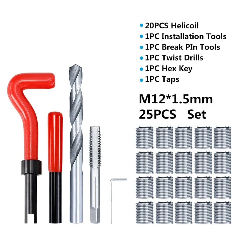 XCAN Gewindereparaturwerkzeug, 25-teilig, M3/M4/M5/M6/M7/M8/M10/M12/14, zur Wiederherstellung beschädigter Gewinde, Schraubenschlüssel, Spiralbohrer, Handwerkzeug