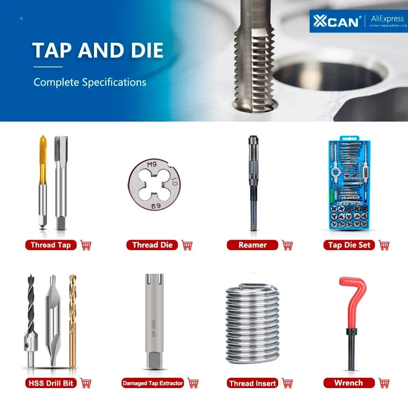 XCAN Gewindereparaturwerkzeug, 25-teilig, M3/M4/M5/M6/M7/M8/M10/M12/14, zur Wiederherstellung beschädigter Gewinde, Schraubenschlüssel, Spiralbohrer, Handwerkzeug