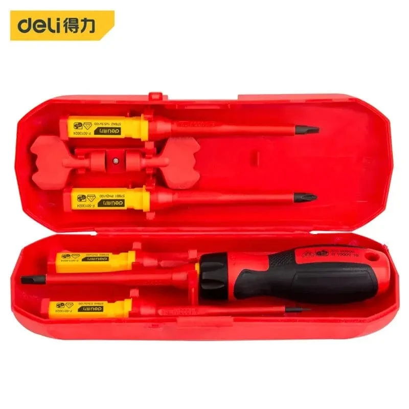 Deli VDE Isolierte Schraubendreher Set Schlitz Phillips Schraube Fahrer Bits Kit Mit Tester Stift Elektriker Hand Werkzeuge