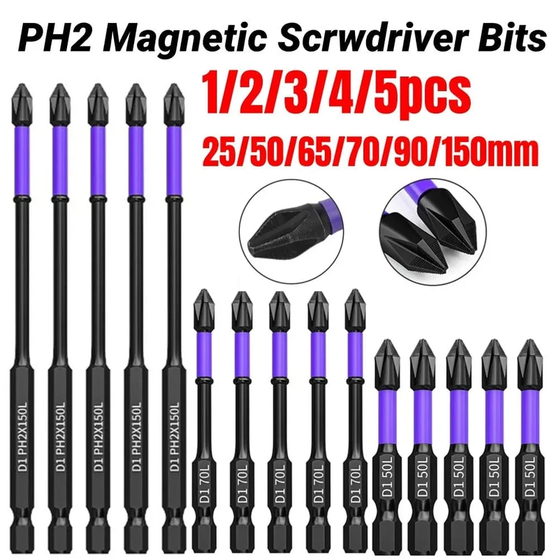 5/3/2/1 stücke PH2 Magnetische Schraubendreher-bits Rutschfeste Chargenkopf-Kreuzbit 25-150 mm Für Elektrische Schlagbohrmaschine Treiber Handbohrwerkzeuge