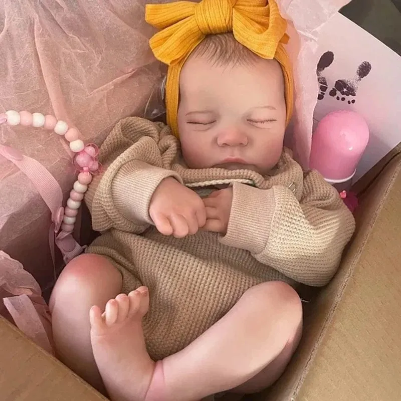 MRB 17 Zoll Levi Reborn Babypuppe, bereits fertig bemalt, schlafendes Vinyl, Neugeborenes, 3D-Haut, sichtbare Adern, Sammlerkunstpuppe
