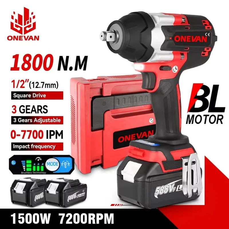 ONEVAN 1800N.M Drehmoment Bürstenloser Elektrischer Schlagschrauber 1/2 Zoll Lithium-Ionen Batterie Cordless Power Tool Für Makita 18V Batterie