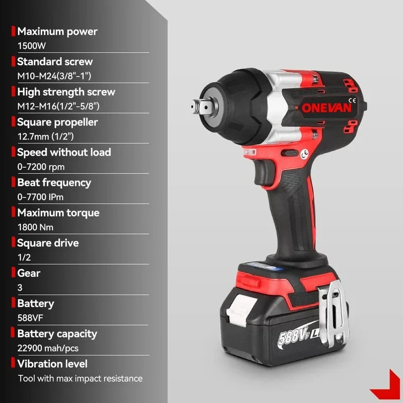 ONEVAN 1800N.M Drehmoment Bürstenloser Elektrischer Schlagschrauber 1/2 Zoll Lithium-Ionen Batterie Cordless Power Tool Für Makita 18V Batterie