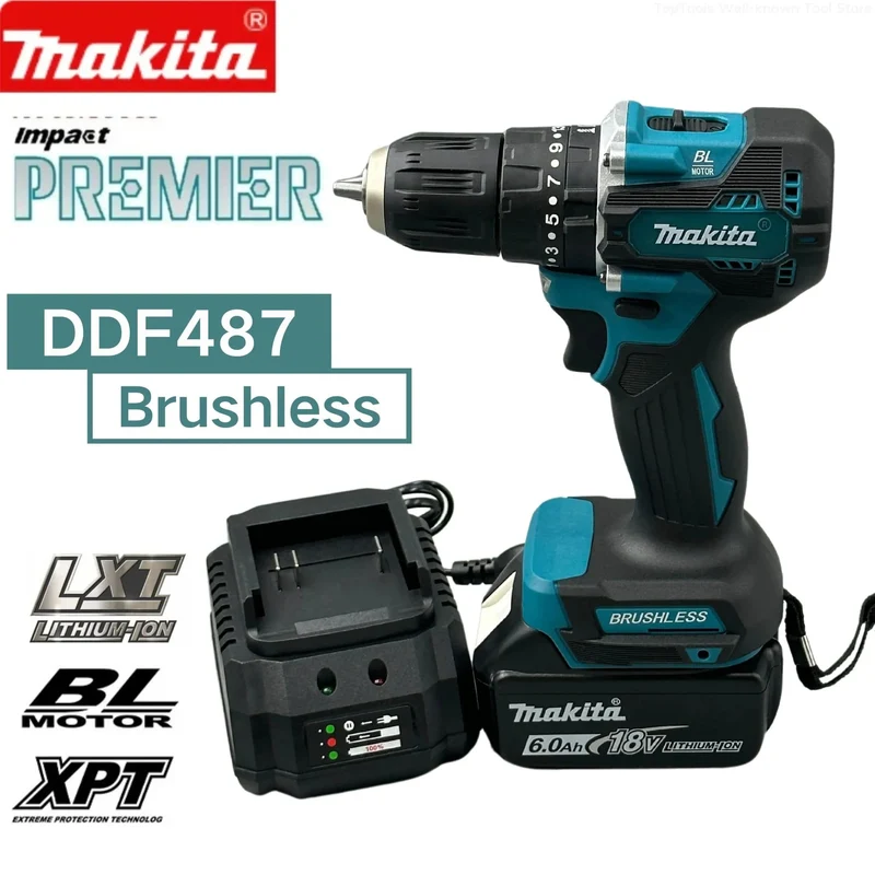 Makita DDF487 18V Schraubendreher Akku-Schlagbohrmaschine Elektrische Variable Geschwindigkeit Bürstenloser Motor Auswirkungen Power Tools Power Drill
