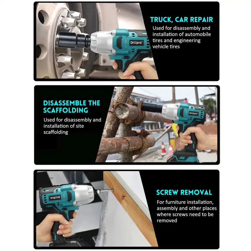 Drillpro Neuer bürstenloser Akku-Schlagschrauber mit 2000 Nm, wiederaufladbarer 1/2-Zoll-Schraubenschlüssel, Bohrmaschine, Elektrowerkzeug für Makita 18-V-Akku