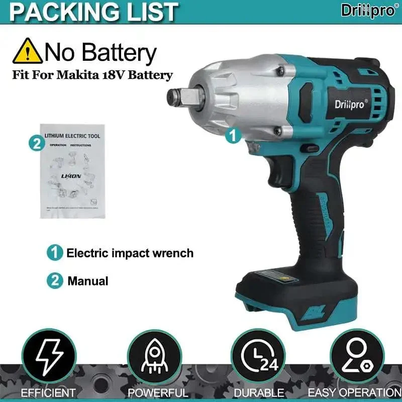Drillpro Neuer bürstenloser Akku-Schlagschrauber mit 2000 Nm, wiederaufladbarer 1/2-Zoll-Schraubenschlüssel, Bohrmaschine, Elektrowerkzeug für Makita 18-V-Akku