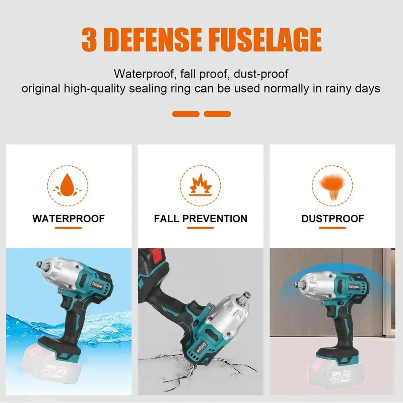 Drillpro Neuer bürstenloser Akku-Schlagschrauber mit 2000 Nm, wiederaufladbarer 1/2-Zoll-Schraubenschlüssel, Bohrmaschine, Elektrowerkzeug für Makita 18-V-Akku