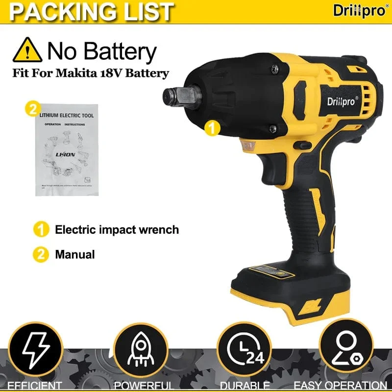 Drillpro Neuer bürstenloser Akku-Schlagschrauber mit 2000 Nm, wiederaufladbarer 1/2-Zoll-Schraubenschlüssel, Bohrmaschine, Elektrowerkzeug für Makita 18-V-Akku