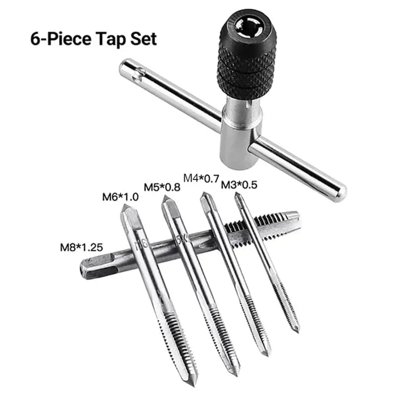 M3/M4/M5/M6/M8 Gewindebohrer-Satz mit Spiralbohrern und Schraubenschlüssel, T-Typ Maschinenhandgewindebohrer Reibahle Handbohrer Schraube Werkzeug Bohrer