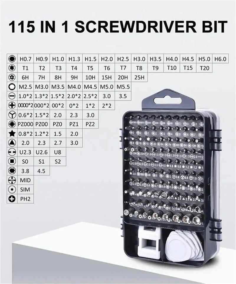 115 in 1 Multifunktionaler magnetischer Präzisionsschraubendreher-Satz Computer-PC Handy-Ausrüstung Reparatur Schraubendreher-Set Handwerkzeuge