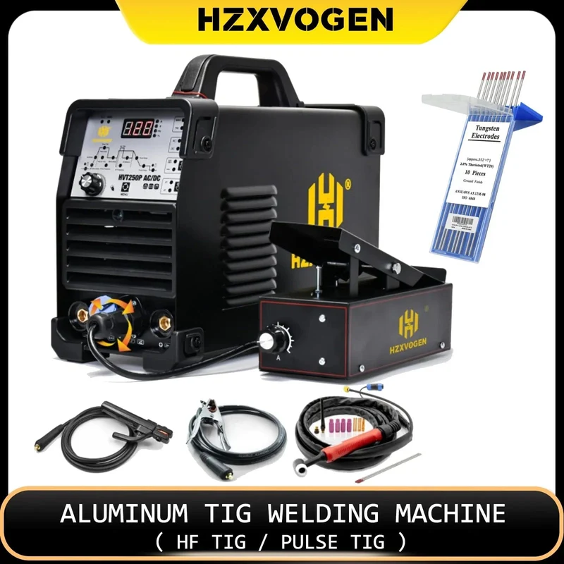 HZXVOGEN Aluminium AC/DC Pulse Tig 4 in 1 Schweißgerät HVT250P MMA ARC Stabschweißgerät IGBT Wechselrichter HF WIG 2T 4T Soldador