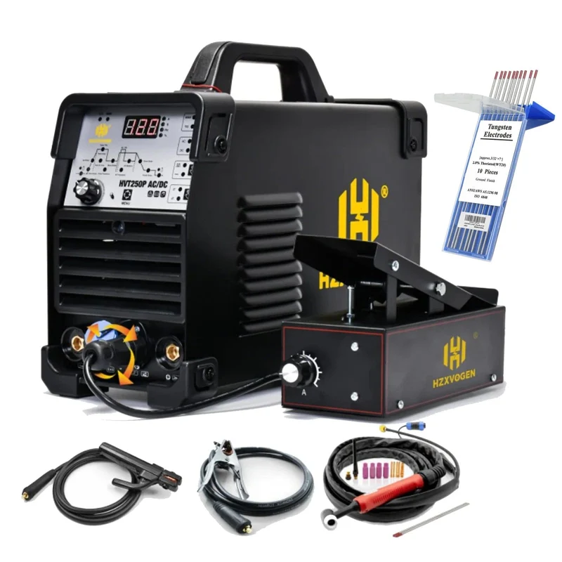 HZXVOGEN Aluminium AC/DC Pulse Tig 4 in 1 Schweißgerät HVT250P MMA ARC Stabschweißgerät IGBT Wechselrichter HF WIG 2T 4T Soldador