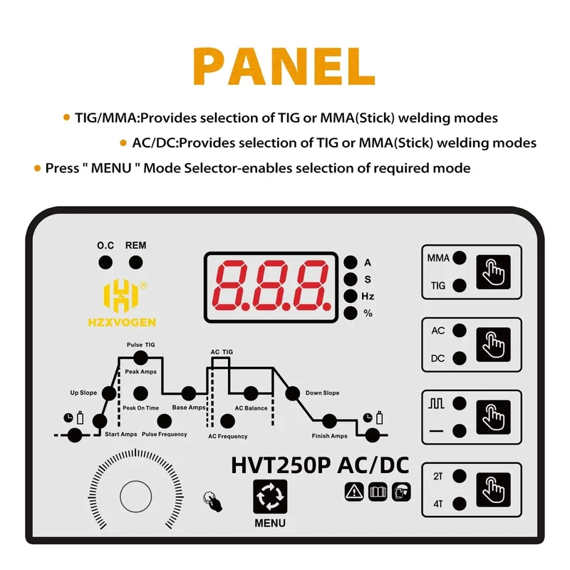 HZXVOGEN Tig AC/DC Schweißer Aluminium Schweißen Maschine ARC Stick Schweißer Werkzeuge IGBT Inverter soldador Mit Puls сварочный аппар