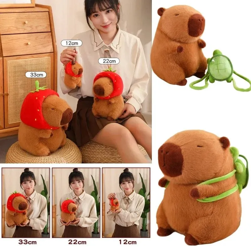 Erdbeerhut Capybara Plüschtier Simulation Schildkröte Rucksack Capibara Kuscheltiere Papa Hand Kreis Ring Kleiner Anhänger