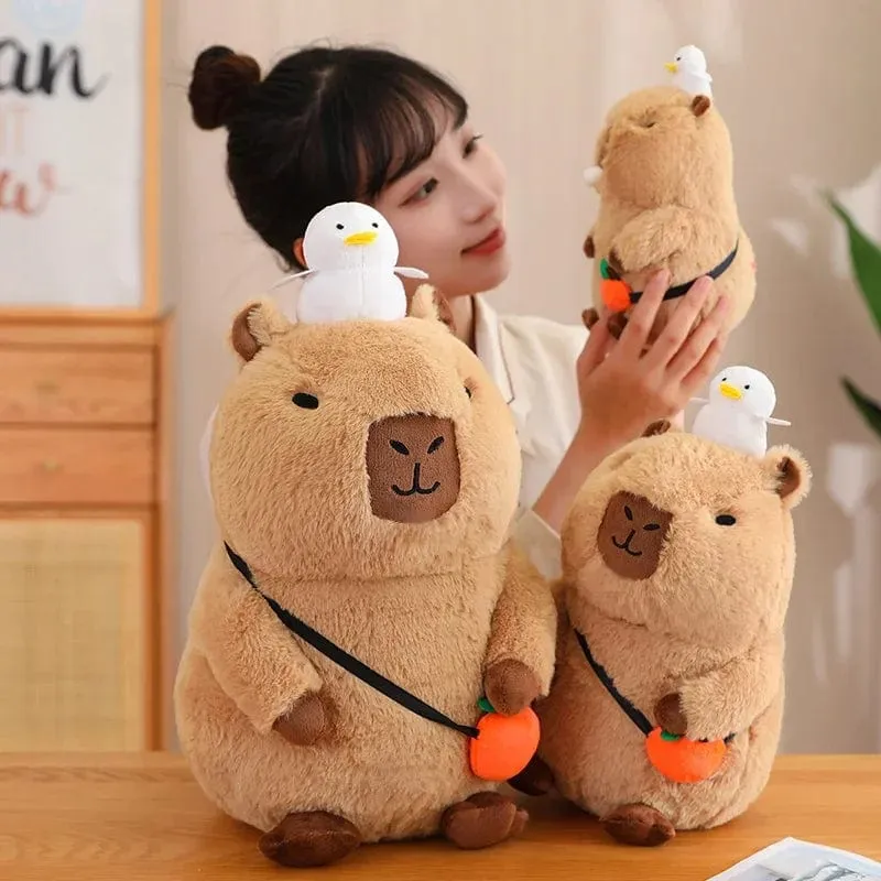Erdbeerhut Capybara Plüschtier Simulation Schildkröte Rucksack Capibara Kuscheltiere Papa Hand Kreis Ring Kleiner Anhänger