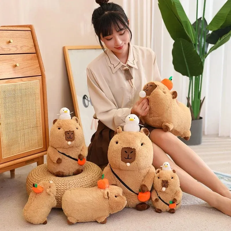Erdbeerhut Capybara Plüschtier Simulation Schildkröte Rucksack Capibara Kuscheltiere Papa Hand Kreis Ring Kleiner Anhänger