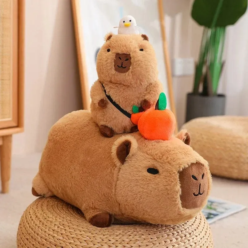Erdbeerhut Capybara Plüschtier Simulation Schildkröte Rucksack Capibara Kuscheltiere Papa Hand Kreis Ring Kleiner Anhänger
