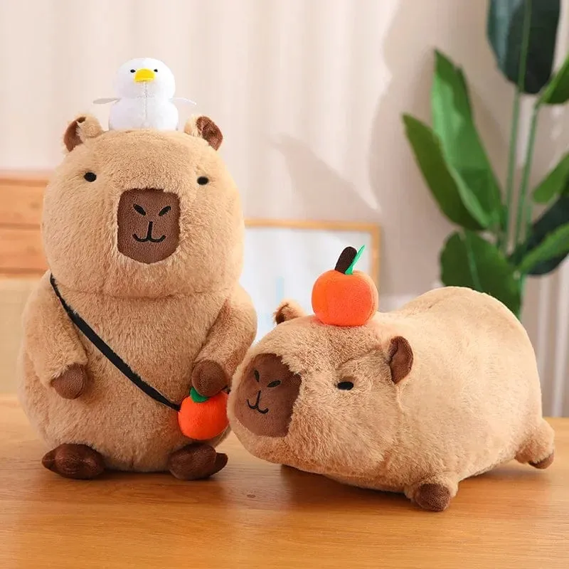 Erdbeerhut Capybara Plüschtier Simulation Schildkröte Rucksack Capibara Kuscheltiere Papa Hand Kreis Ring Kleiner Anhänger