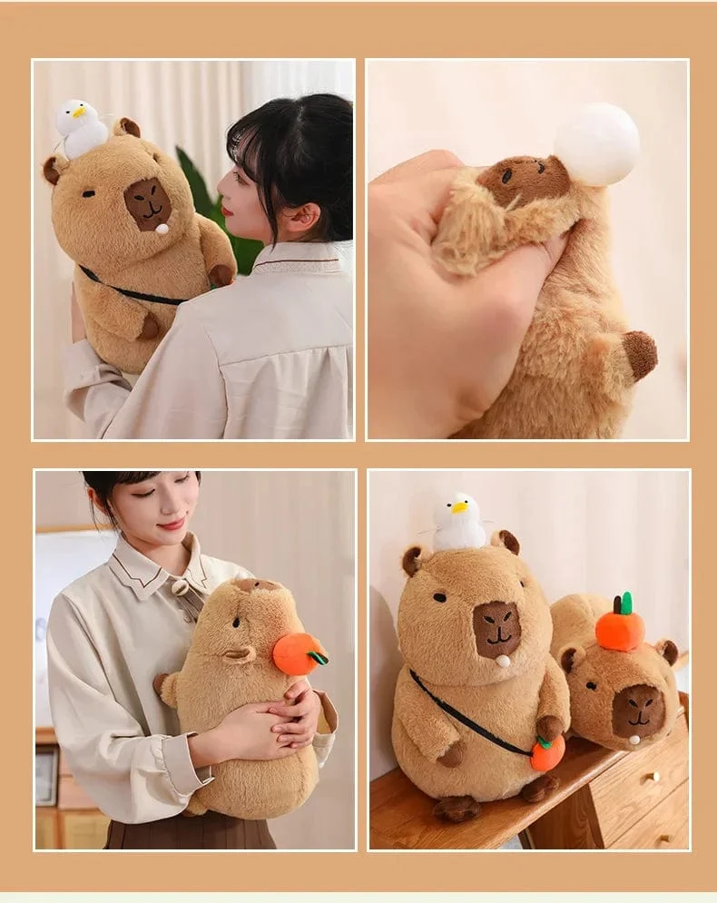 Erdbeerhut Capybara Plüschtier Simulation Schildkröte Rucksack Capibara Kuscheltiere Papa Hand Kreis Ring Kleiner Anhänger
