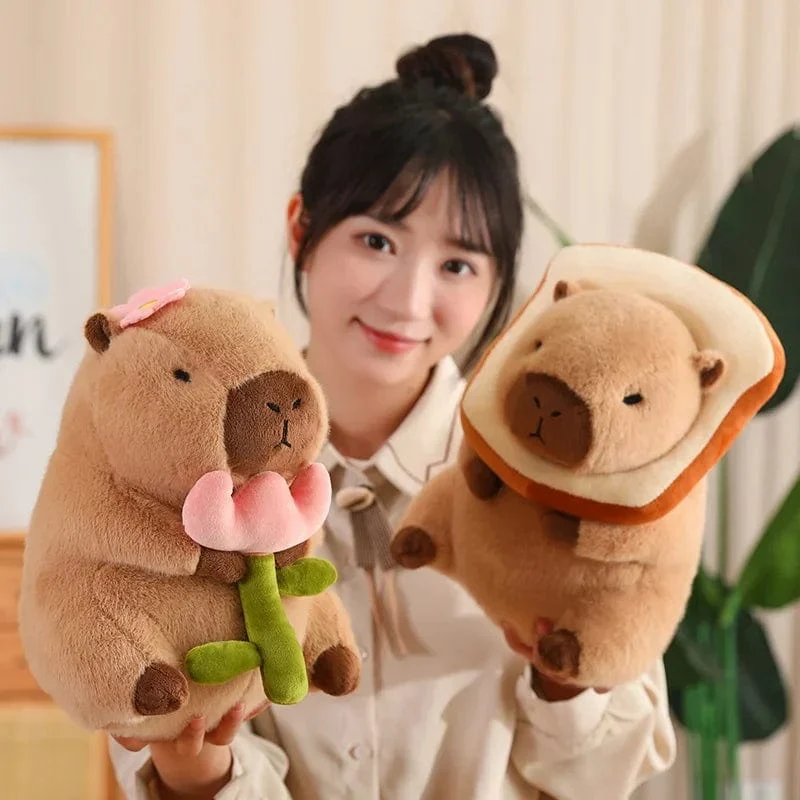 Erdbeerhut Capybara Plüschtier Simulation Schildkröte Rucksack Capibara Kuscheltiere Papa Hand Kreis Ring Kleiner Anhänger