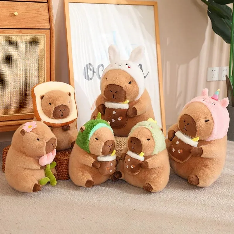 Erdbeerhut Capybara Plüschtier Simulation Schildkröte Rucksack Capibara Kuscheltiere Papa Hand Kreis Ring Kleiner Anhänger