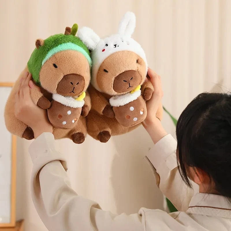 Erdbeerhut Capybara Plüschtier Simulation Schildkröte Rucksack Capibara Kuscheltiere Papa Hand Kreis Ring Kleiner Anhänger