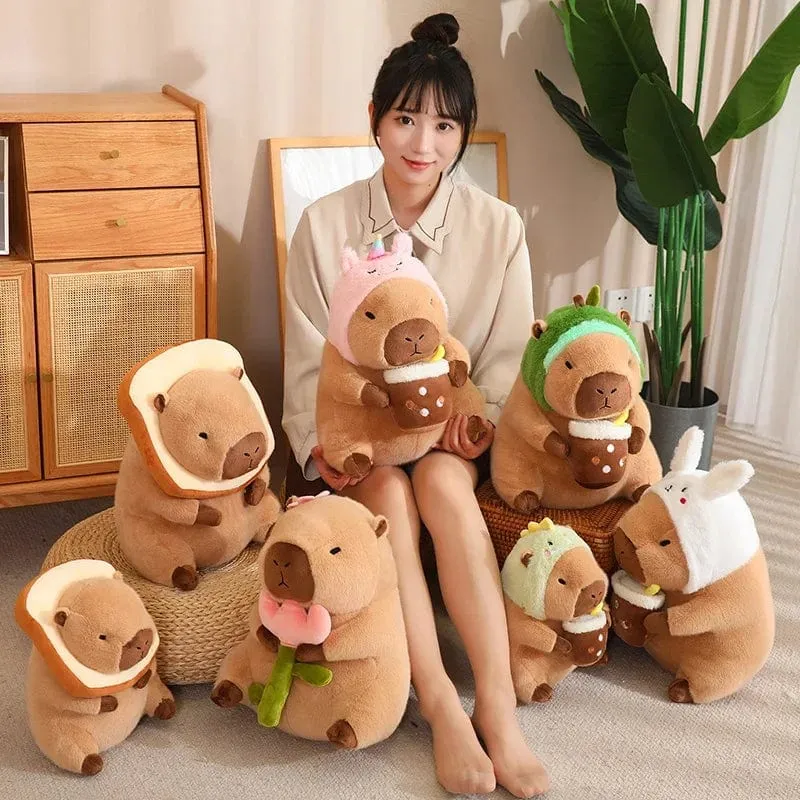 Erdbeerhut Capybara Plüschtier Simulation Schildkröte Rucksack Capibara Kuscheltiere Papa Hand Kreis Ring Kleiner Anhänger