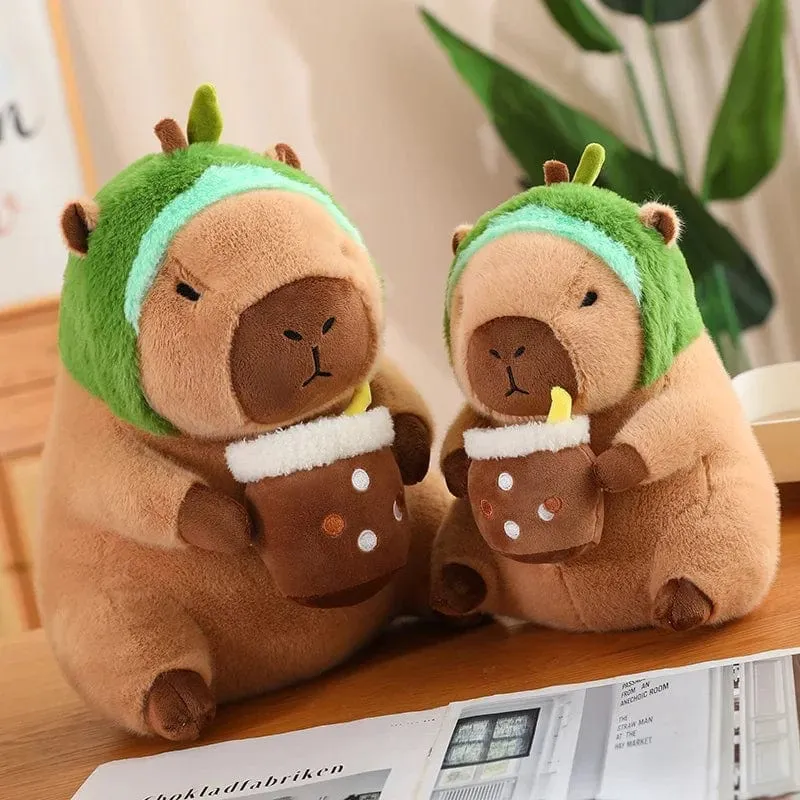 Erdbeerhut Capybara Plüschtier Simulation Schildkröte Rucksack Capibara Kuscheltiere Papa Hand Kreis Ring Kleiner Anhänger