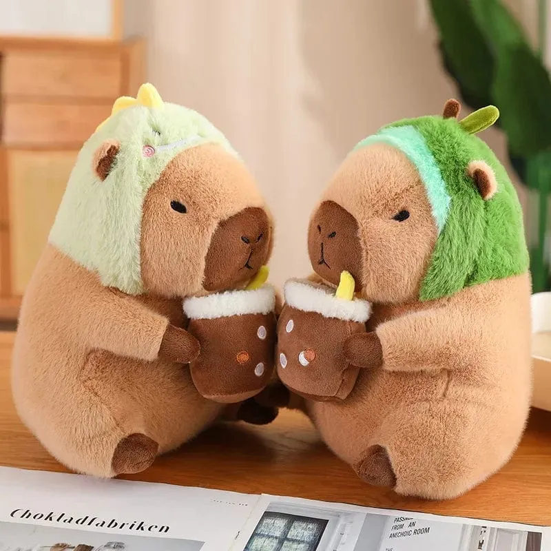 Erdbeerhut Capybara Plüschtier Simulation Schildkröte Rucksack Capibara Kuscheltiere Papa Hand Kreis Ring Kleiner Anhänger