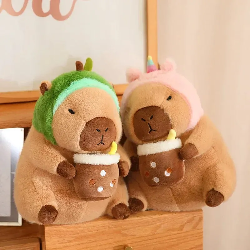 Erdbeerhut Capybara Plüschtier Simulation Schildkröte Rucksack Capibara Kuscheltiere Papa Hand Kreis Ring Kleiner Anhänger