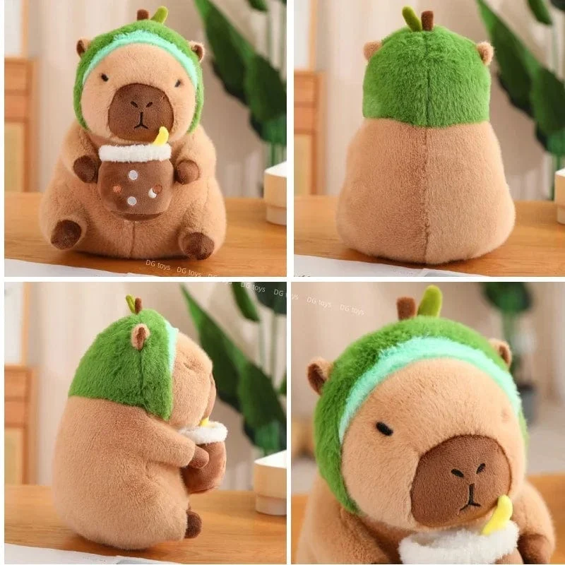 Erdbeerhut Capybara Plüschtier Simulation Schildkröte Rucksack Capibara Kuscheltiere Papa Hand Kreis Ring Kleiner Anhänger