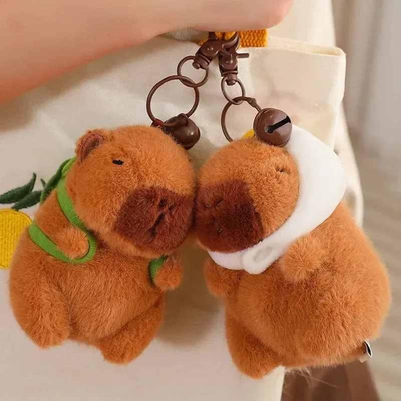 Erdbeerhut Capybara Plüschtier Simulation Schildkröte Rucksack Capibara Kuscheltiere Papa Hand Kreis Ring Kleiner Anhänger