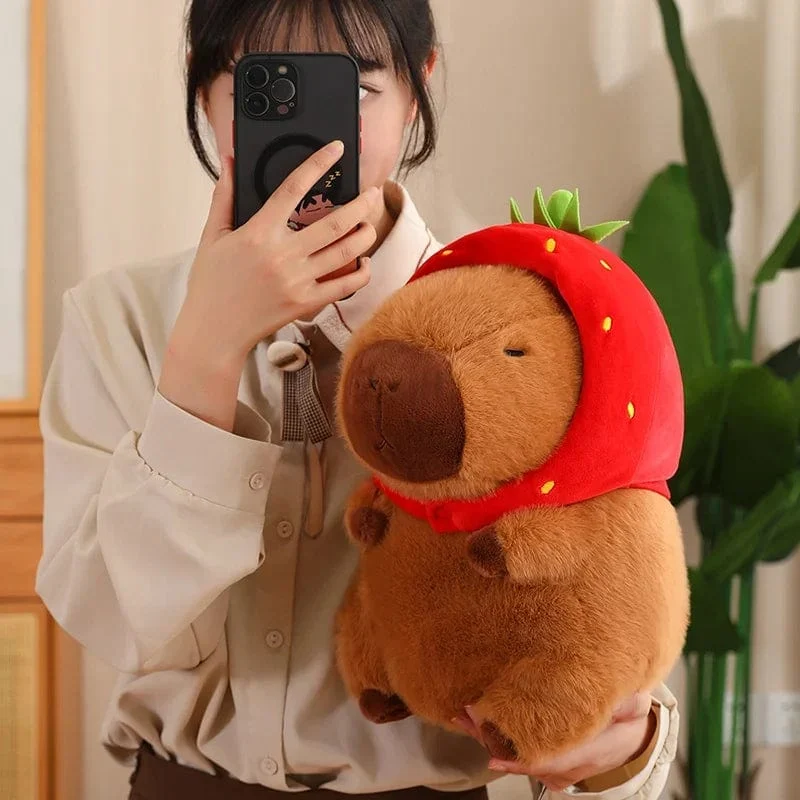 Erdbeerhut Capybara Plüschtier Simulation Schildkröte Rucksack Capibara Kuscheltiere Papa Hand Kreis Ring Kleiner Anhänger