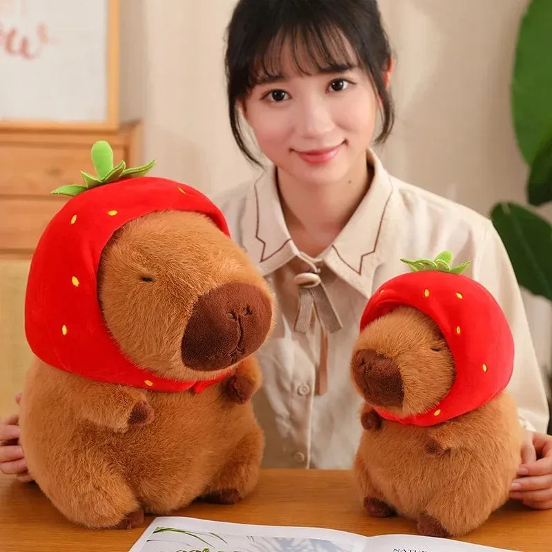 Erdbeerhut Capybara Plüschtier Simulation Schildkröte Rucksack Capibara Kuscheltiere Papa Hand Kreis Ring Kleiner Anhänger