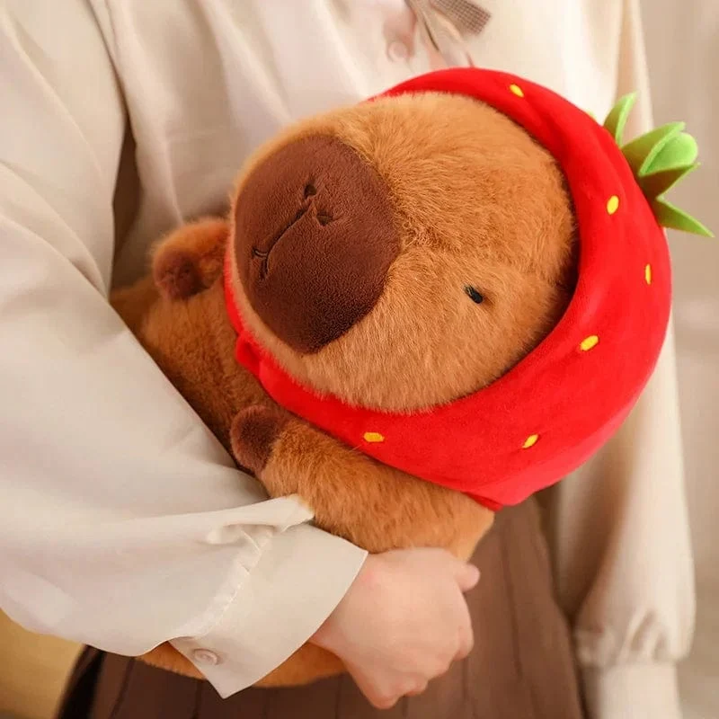 Erdbeerhut Capybara Plüschtier Simulation Schildkröte Rucksack Capibara Kuscheltiere Papa Hand Kreis Ring Kleiner Anhänger