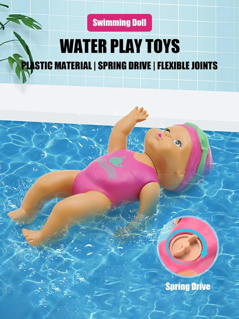 1 stücke 6 Zoll Mini Schwimmpuppe Kinder Badezimmer Badespielzeug Baby Badewanne Spielzeug an der Kette automatisches Schwimmen Kleine Puppe