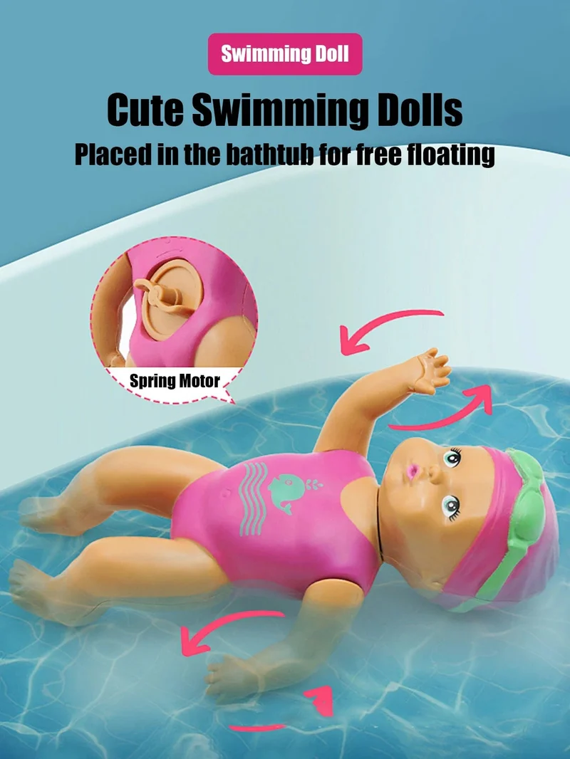 1 stücke 6 Zoll Mini Schwimmpuppe Kinder Badezimmer Badespielzeug Baby Badewanne Spielzeug an der Kette automatisches Schwimmen Kleine Puppe