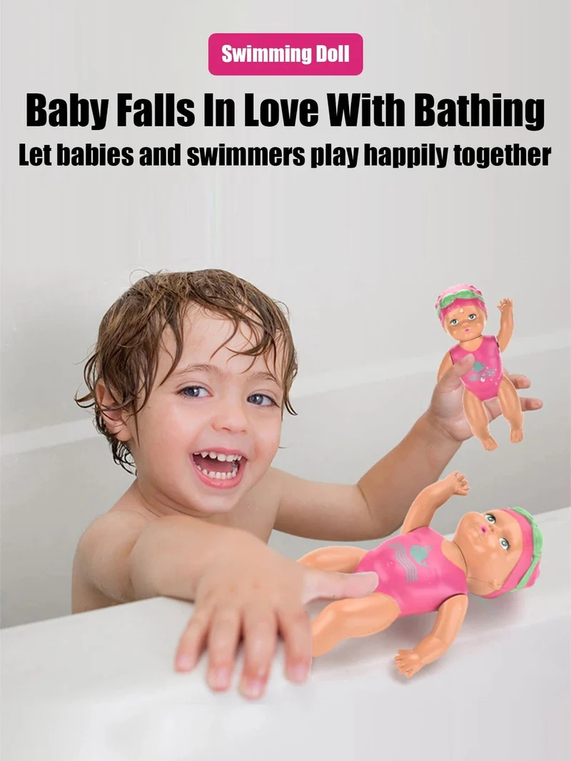 1 stücke 6 Zoll Mini Schwimmpuppe Kinder Badezimmer Badespielzeug Baby Badewanne Spielzeug an der Kette automatisches Schwimmen Kleine Puppe