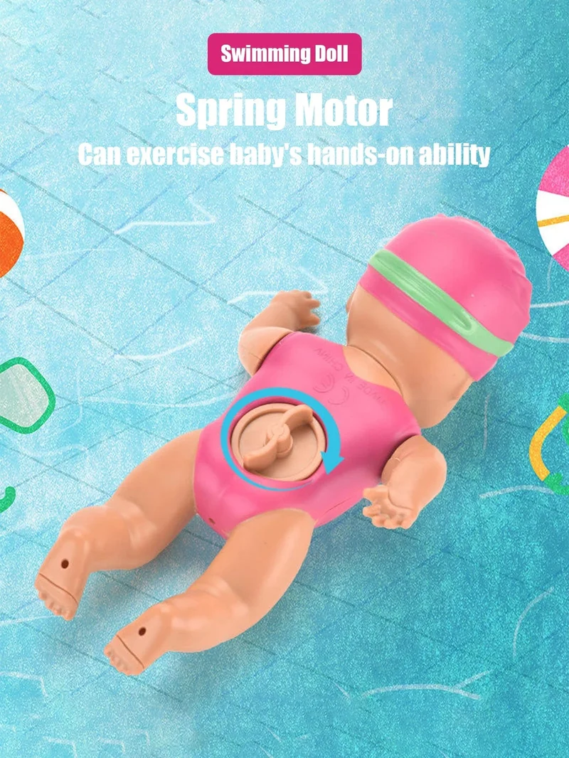1 stücke 6 Zoll Mini Schwimmpuppe Kinder Badezimmer Badespielzeug Baby Badewanne Spielzeug an der Kette automatisches Schwimmen Kleine Puppe