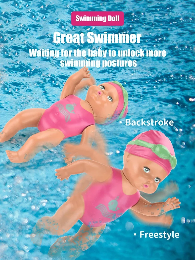 1 stücke 6 Zoll Mini Schwimmpuppe Kinder Badezimmer Badespielzeug Baby Badewanne Spielzeug an der Kette automatisches Schwimmen Kleine Puppe
