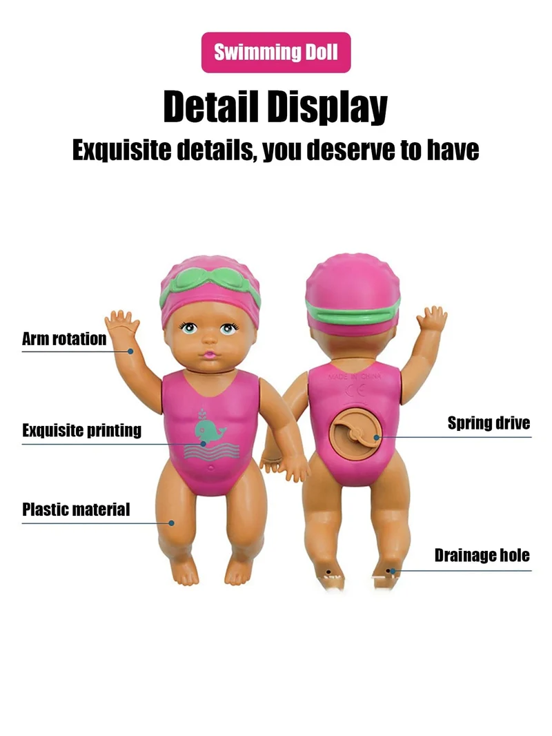 1 stücke 6 Zoll Mini Schwimmpuppe Kinder Badezimmer Badespielzeug Baby Badewanne Spielzeug an der Kette automatisches Schwimmen Kleine Puppe