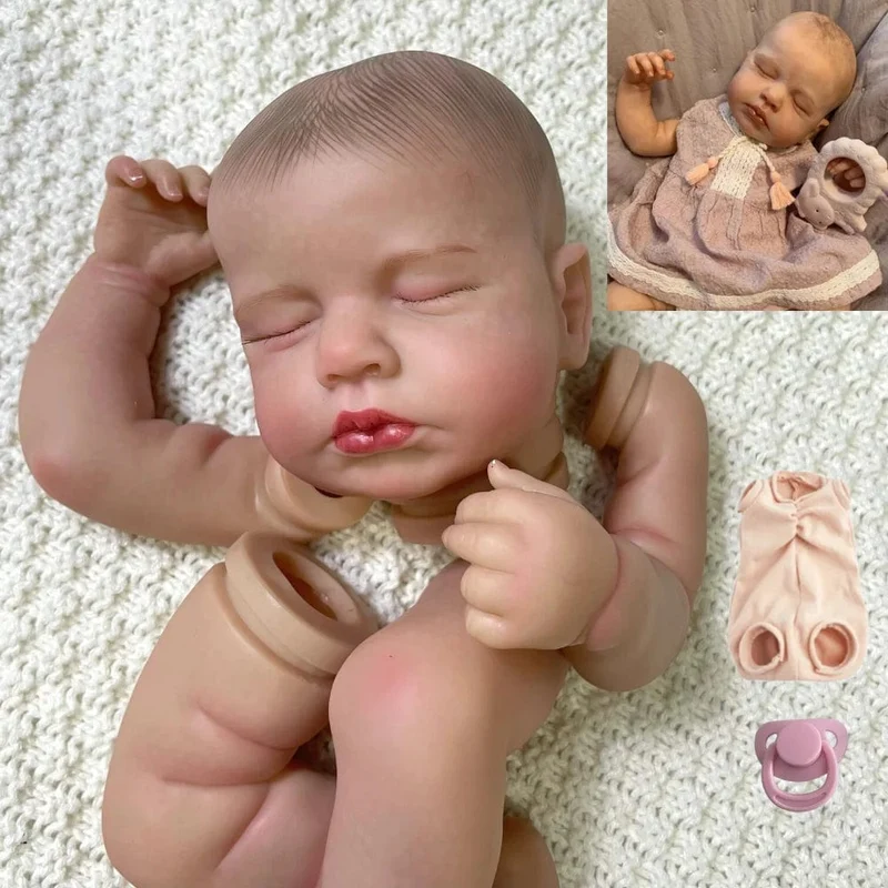 20 Zoll Reborn LouLou 3D-Hautbemalungsset mit verwurzelten Wimpern und Stoffkörper, nicht zusammengebaute Reborn-Babypuppenteile, DIY-Formen