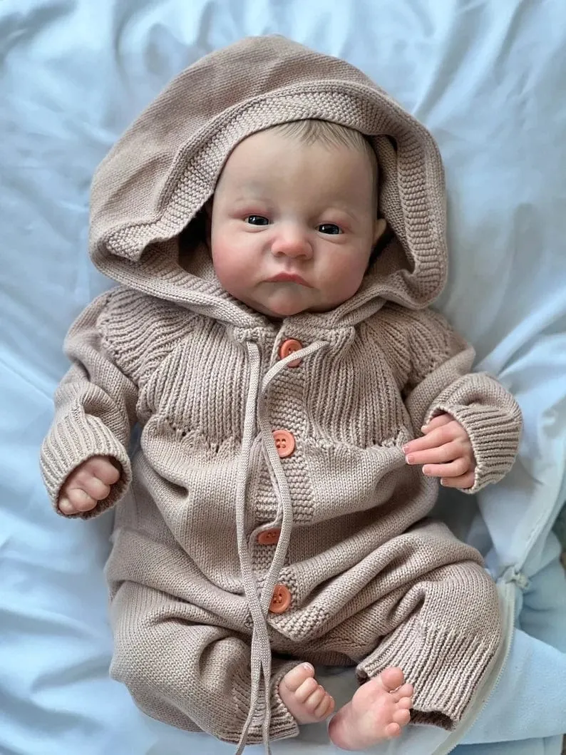 NPK 19 Zoll, bereits bemalte und fertige Reborn-Babypuppe Levi Awake, Neugeborenengröße, 3D-Haut, sichtbare Adern, Sammlerkunstpuppe