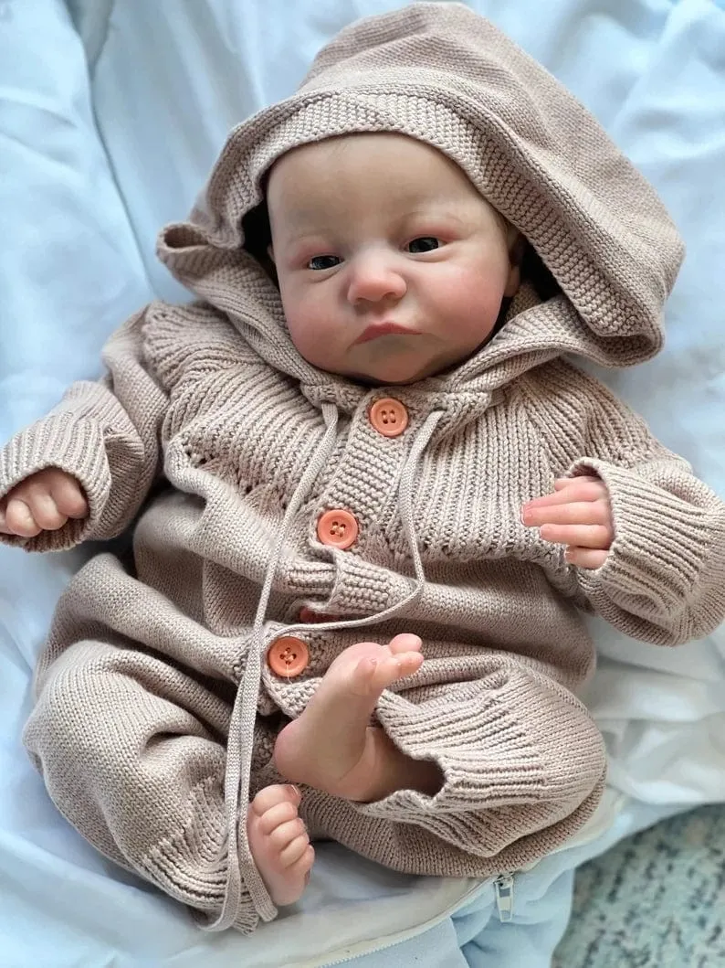 NPK 19 Zoll, bereits bemalte und fertige Reborn-Babypuppe Levi Awake, Neugeborenengröße, 3D-Haut, sichtbare Adern, Sammlerkunstpuppe