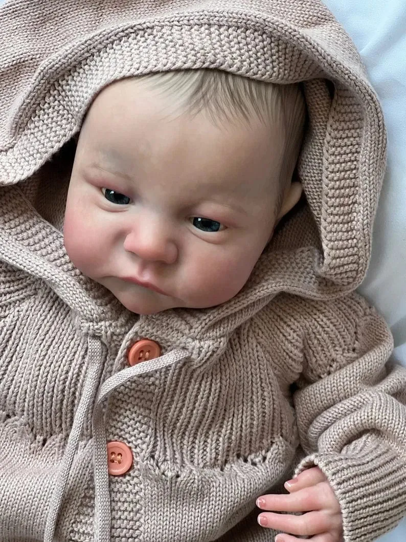 NPK 19 Zoll, bereits bemalte und fertige Reborn-Babypuppe Levi Awake, Neugeborenengröße, 3D-Haut, sichtbare Adern, Sammlerkunstpuppe