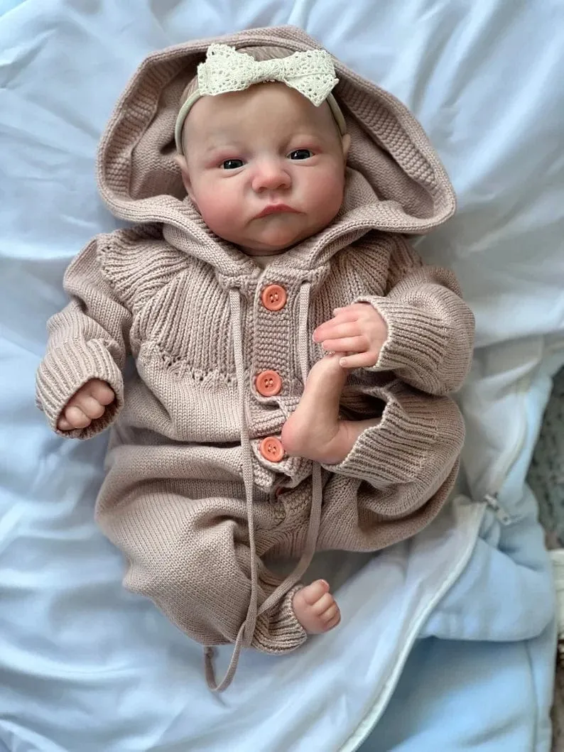 NPK 19 Zoll, bereits bemalte und fertige Reborn-Babypuppe Levi Awake, Neugeborenengröße, 3D-Haut, sichtbare Adern, Sammlerkunstpuppe