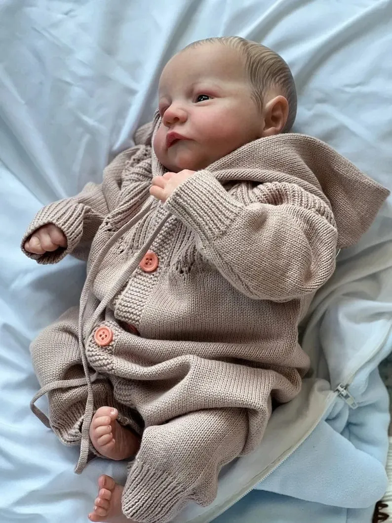 NPK 19 Zoll, bereits bemalte und fertige Reborn-Babypuppe Levi Awake, Neugeborenengröße, 3D-Haut, sichtbare Adern, Sammlerkunstpuppe