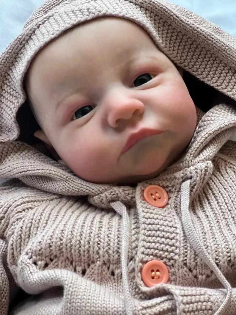 NPK 19 Zoll, bereits bemalte und fertige Reborn-Babypuppe Levi Awake, Neugeborenengröße, 3D-Haut, sichtbare Adern, Sammlerkunstpuppe