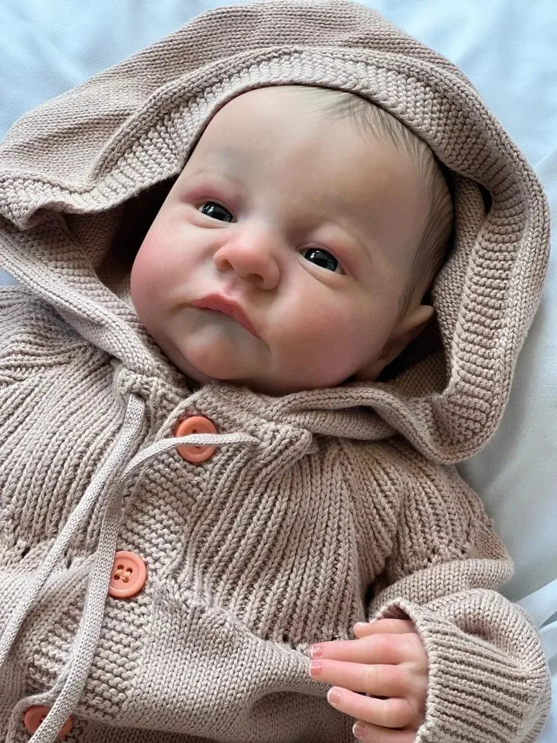 NPK 19 Zoll, bereits bemalte und fertige Reborn-Babypuppe Levi Awake, Neugeborenengröße, 3D-Haut, sichtbare Adern, Sammlerkunstpuppe