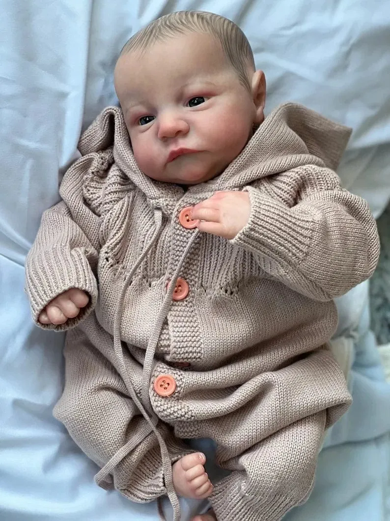 NPK 19 Zoll, bereits bemalte und fertige Reborn-Babypuppe Levi Awake, Neugeborenengröße, 3D-Haut, sichtbare Adern, Sammlerkunstpuppe